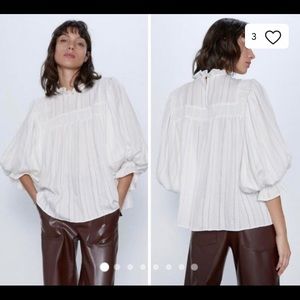Zara White High Neck Ruffle Blouse